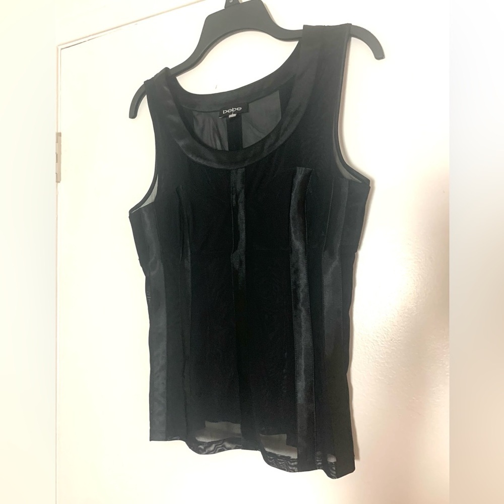 Bebe Mesh Satin Corset Top Black Medium - Picture 4 of 16